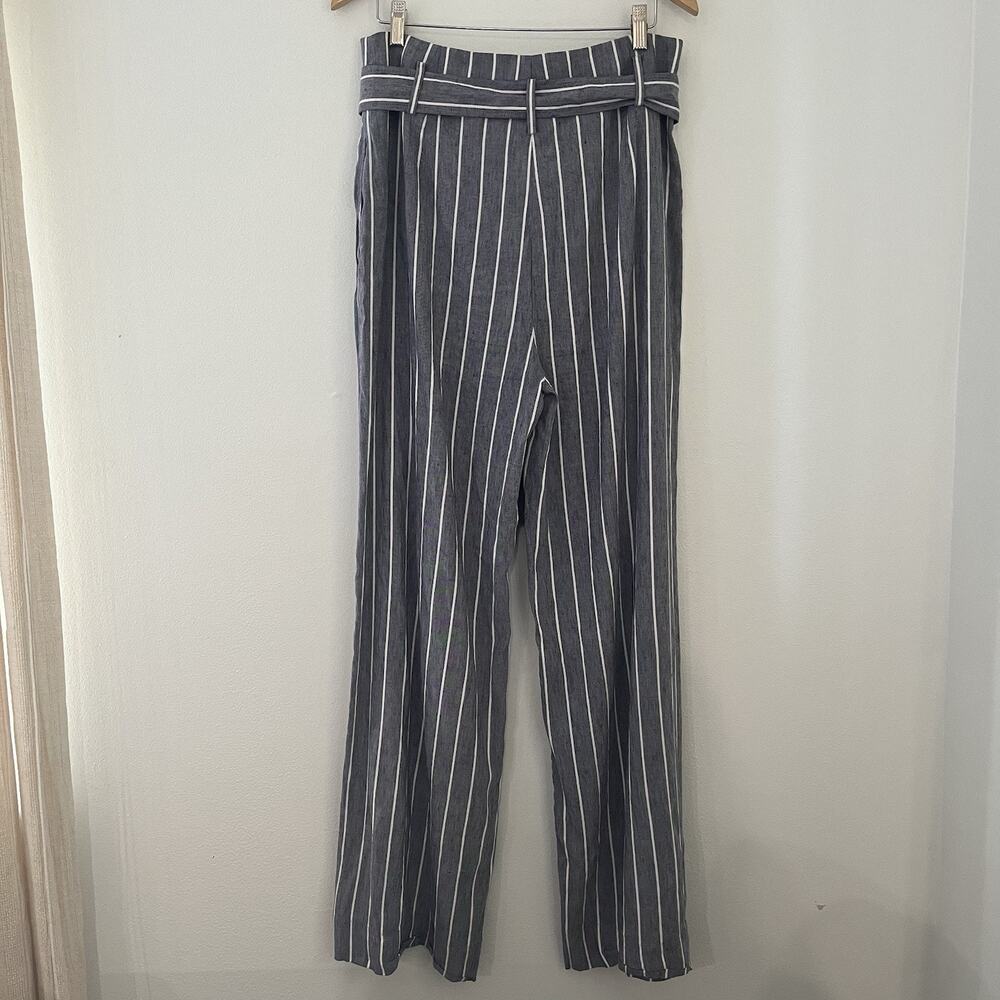 Theory Size 12 Wide Leg Belted Trousers Stripe Wither Linen Belt Pant Fl_ - Picture 9 of 9